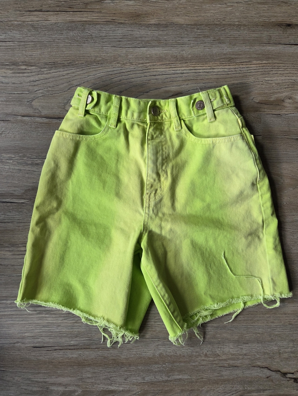 BDG Urban Outfitters Longline Carpenter Neon Green Denim Shorts Tie Dye 90s 80